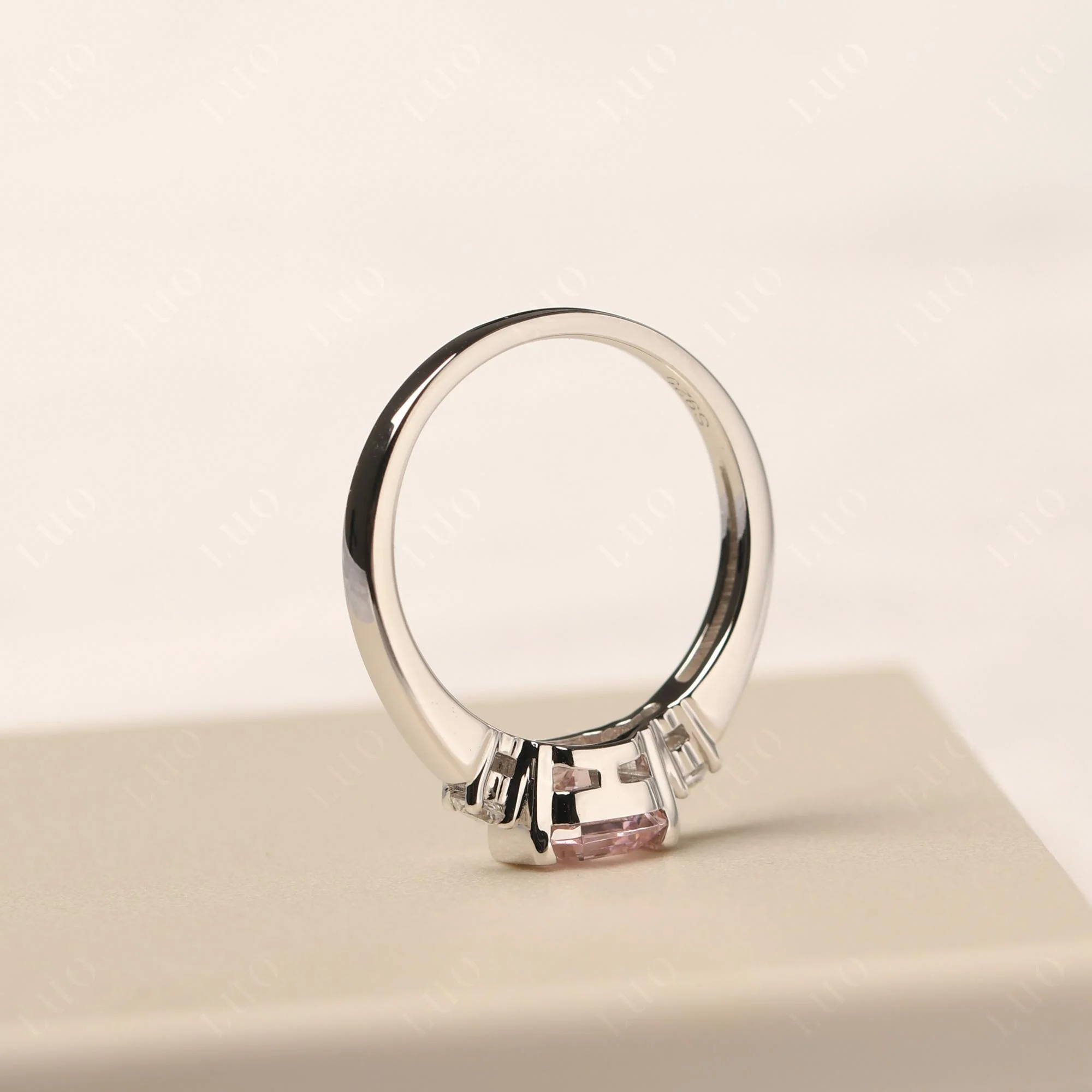 Pink Cubic Zirconia Half Bezel Set Asscher Cut Ring - Image 14