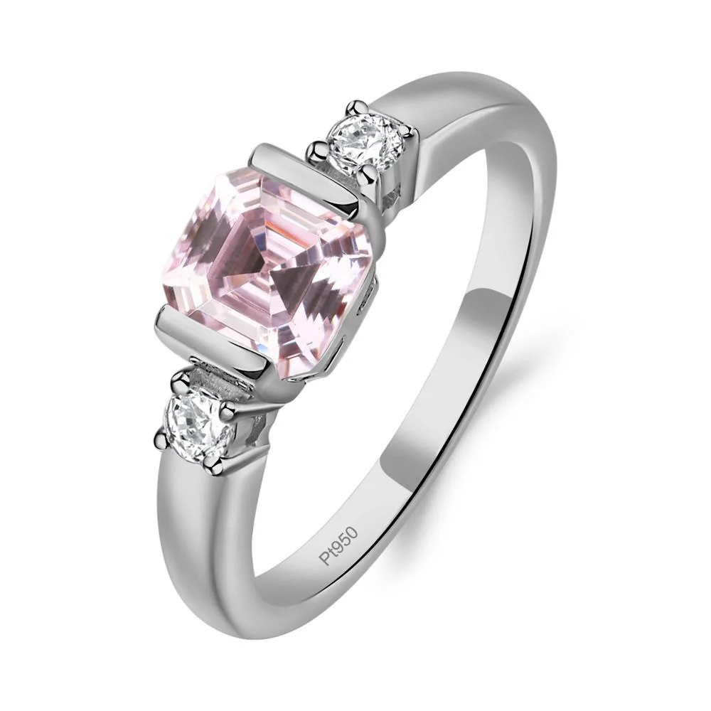 Pink Cubic Zirconia Half Bezel Set Asscher Cut Ring - Image 3