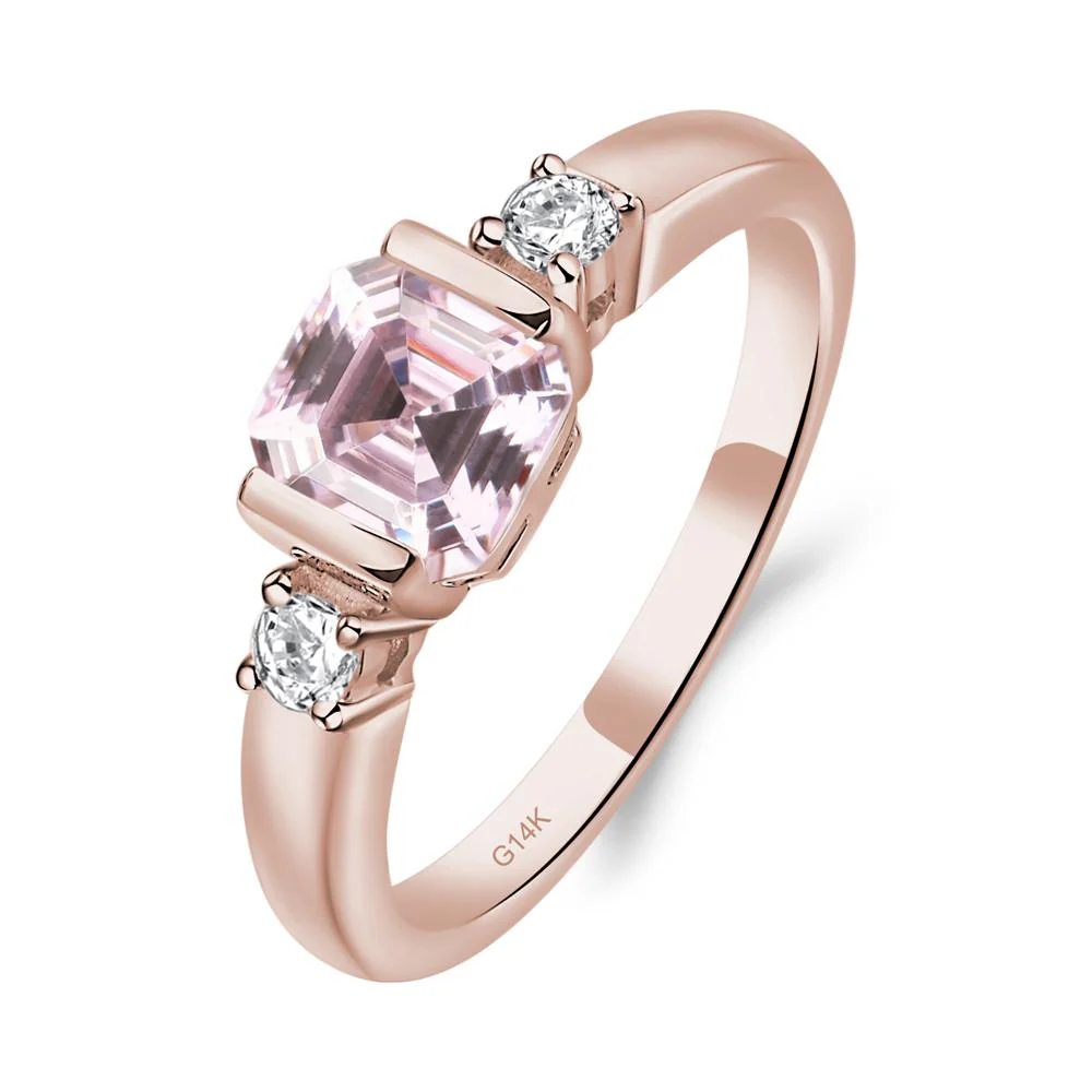 Pink Cubic Zirconia Half Bezel Set Asscher Cut Ring - Image 4
