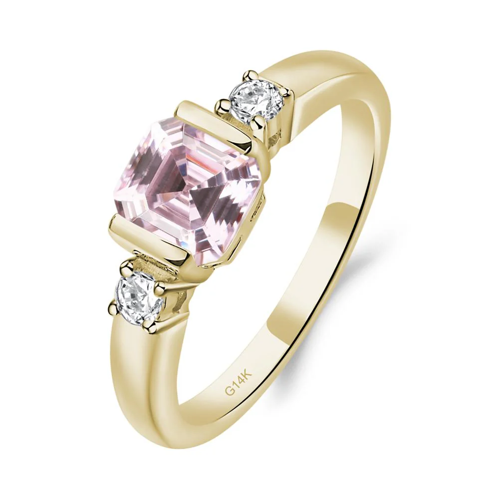 Pink Cubic Zirconia Half Bezel Set Asscher Cut Ring - Image 6