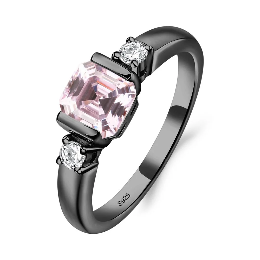Pink Cubic Zirconia Half Bezel Set Asscher Cut Ring - Image 7