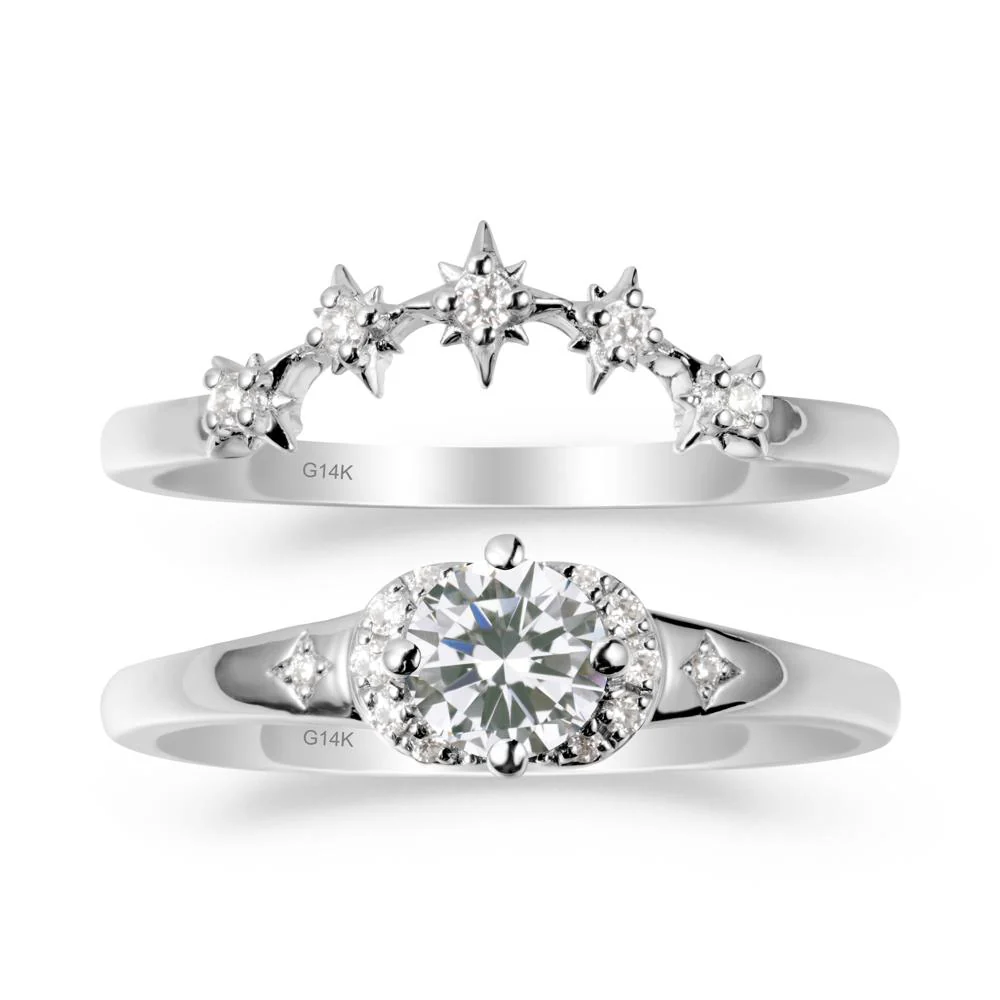 Cubic Zirconia Halo and Star Crown Ring Set - Image 2