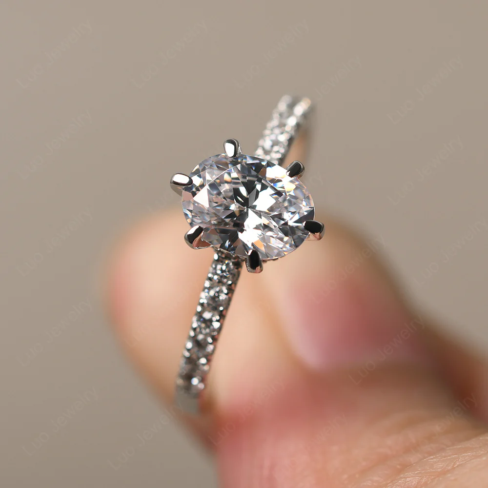 Cubic Zirconia Hidden Halo Oval Engagement Ring