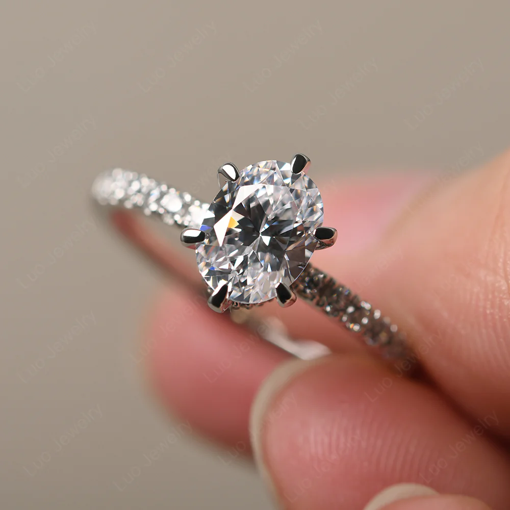 Cubic Zirconia Hidden Halo Oval Engagement Ring - Image 2
