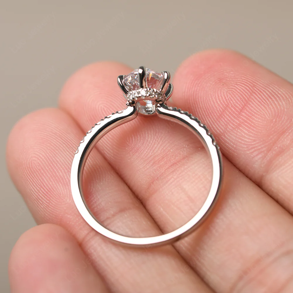 Cubic Zirconia Hidden Halo Oval Engagement Ring - Image 3