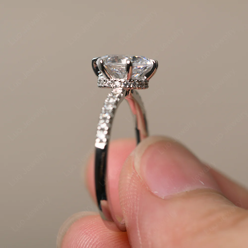 Cubic Zirconia Hidden Halo Oval Engagement Ring - Image 4