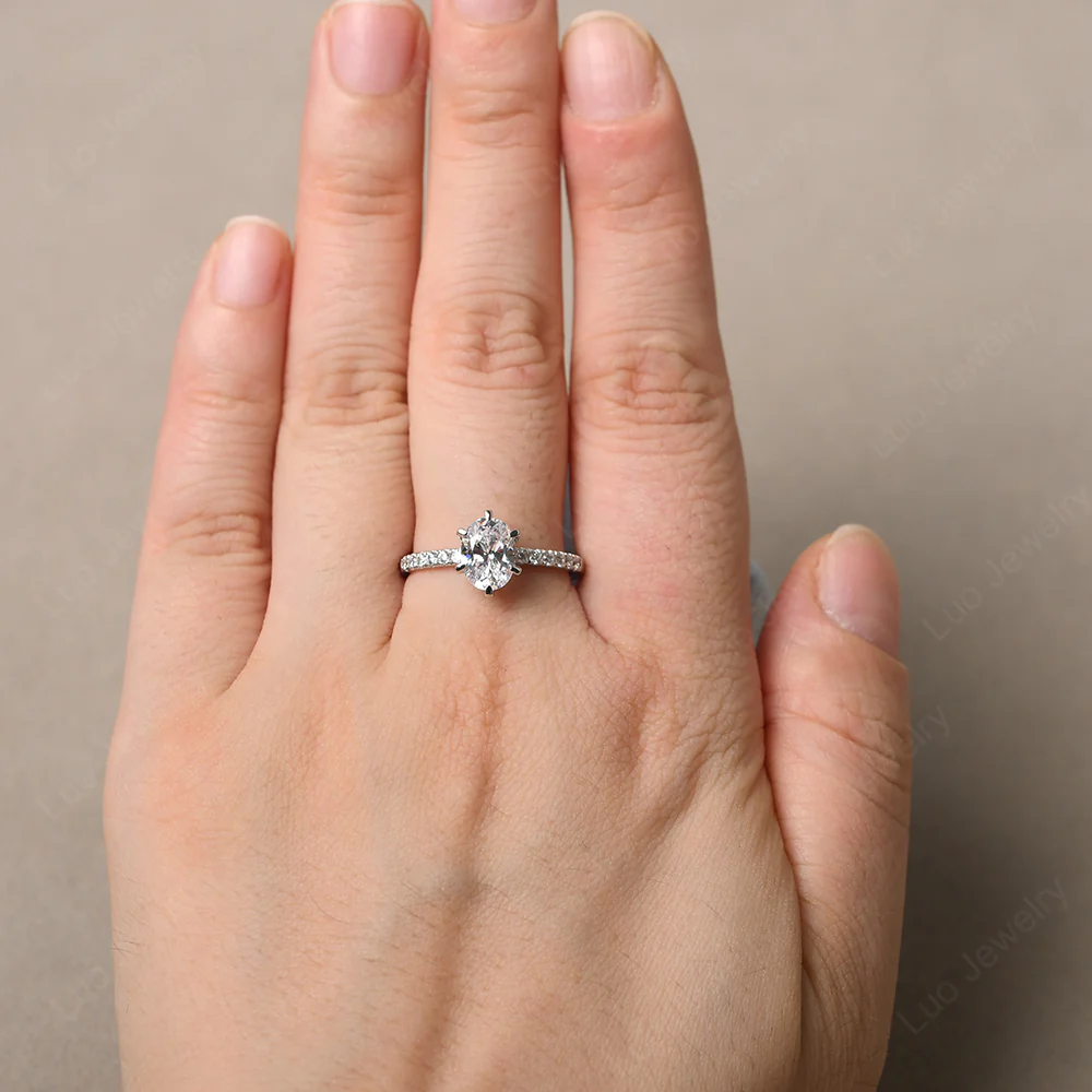 Cubic Zirconia Hidden Halo Oval Engagement Ring - Image 5