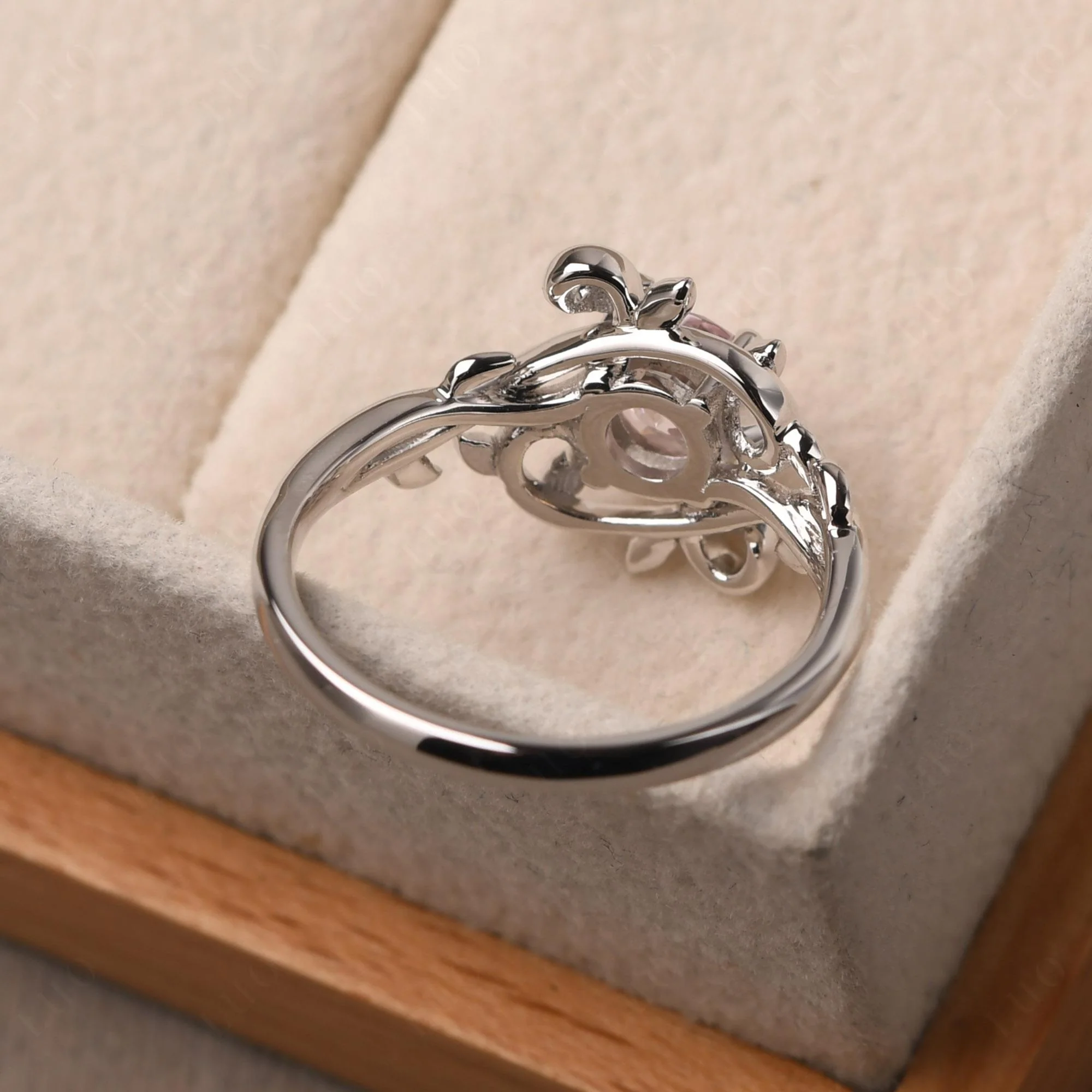 Round Cut Pink Cubic Zirconia Leaf Ring - Image 12