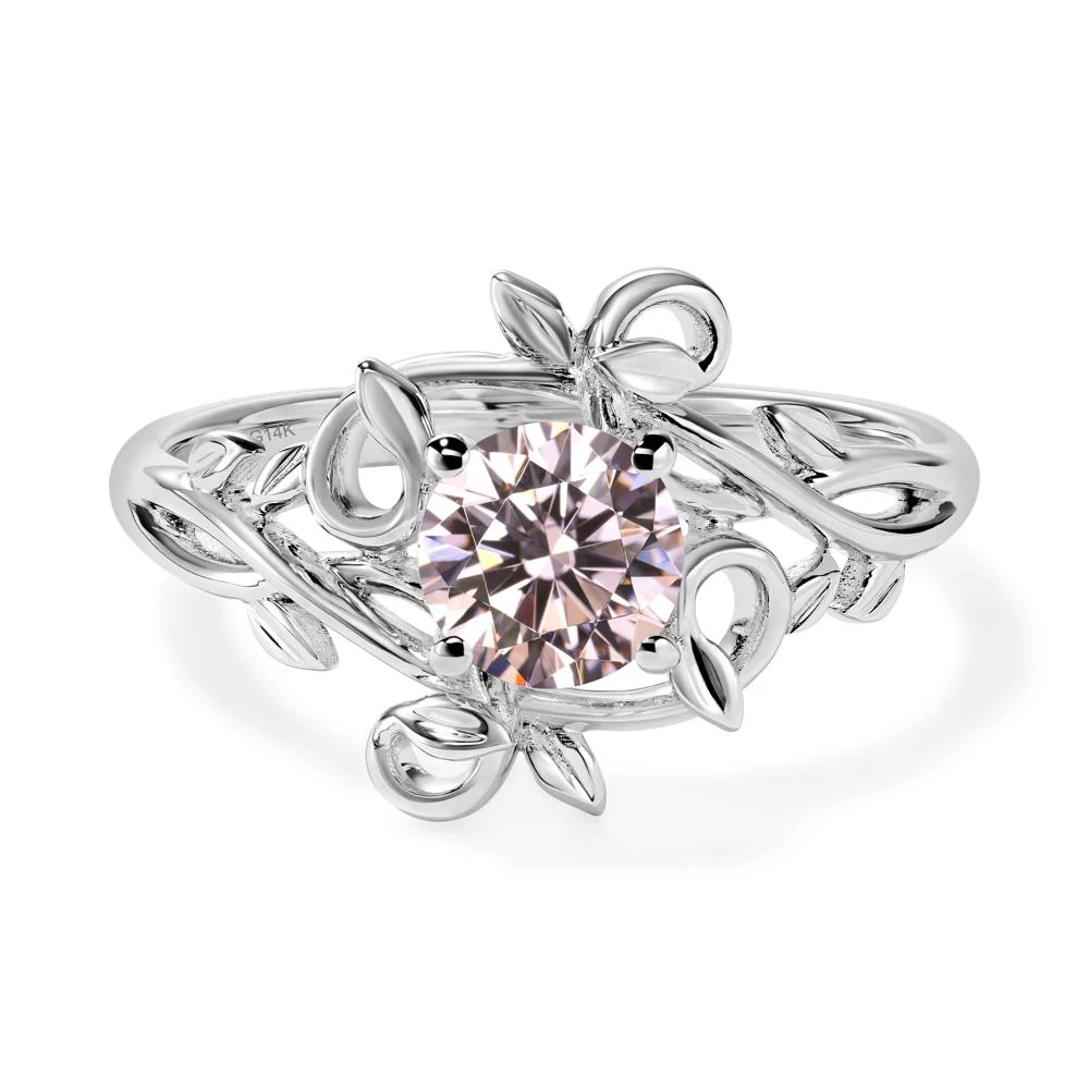 Round Cut Pink Cubic Zirconia Leaf Ring - Image 4