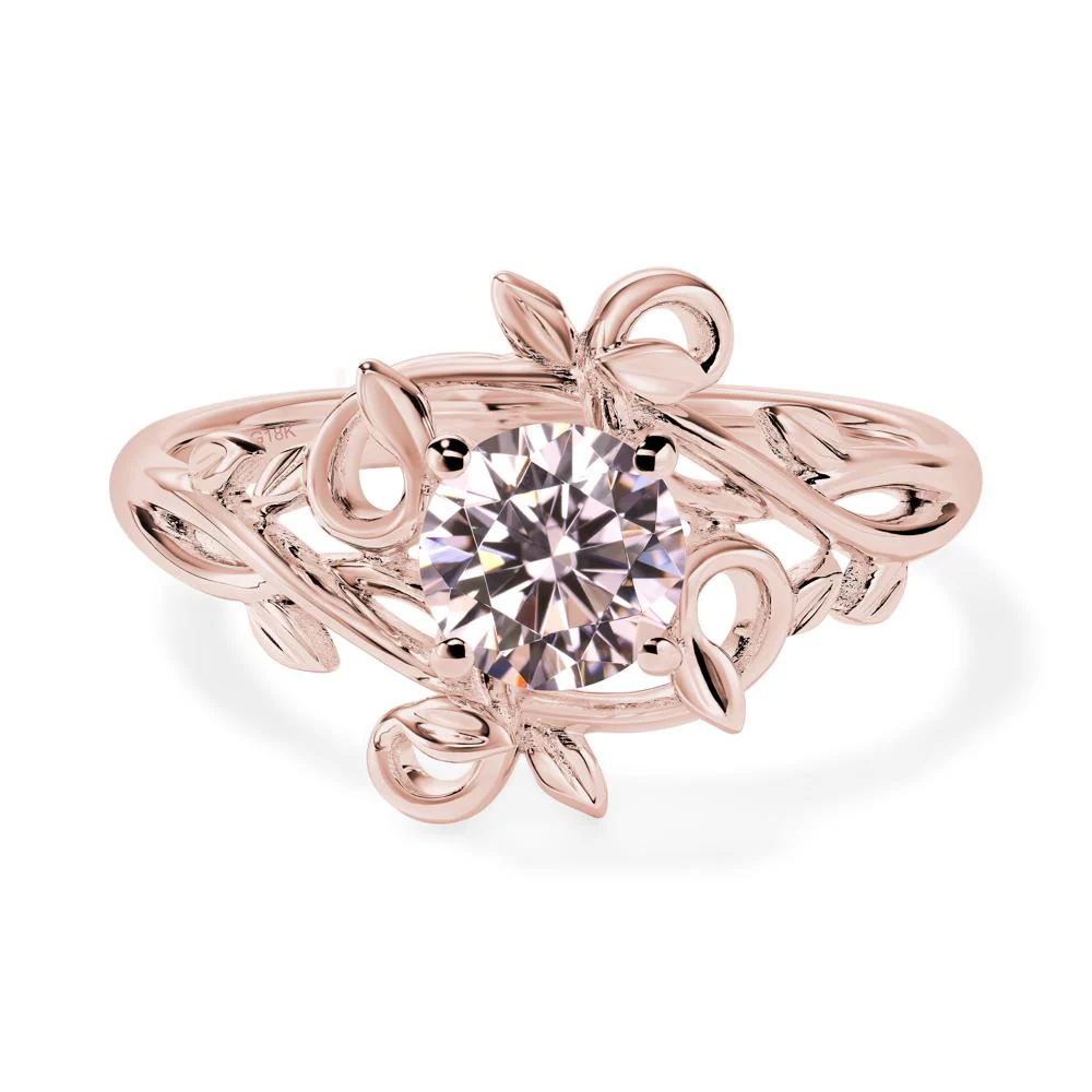 Round Cut Pink Cubic Zirconia Leaf Ring - Image 9