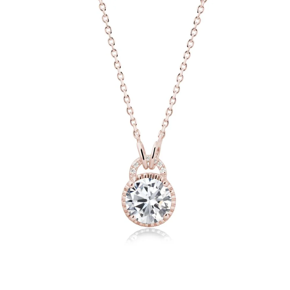 Cubic Zirconia Necklace with Sculpted Halo - Image 2