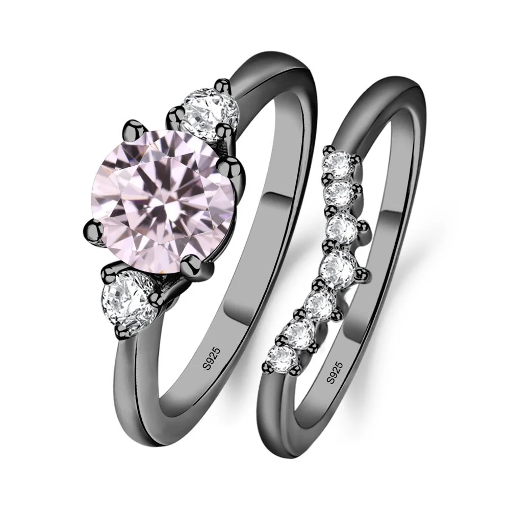 Round Pink Cubic Zirconia Wedding Ring Set