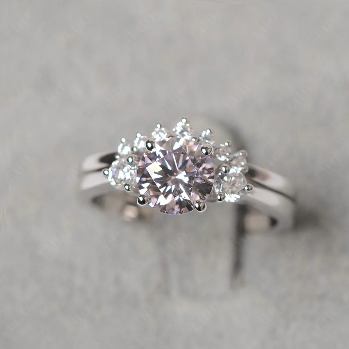 Round Pink Cubic Zirconia Wedding Ring Set - Image 10
