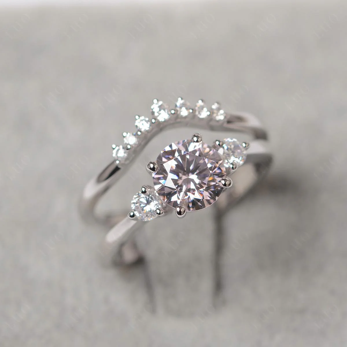 Round Pink Cubic Zirconia Wedding Ring Set - Image 11