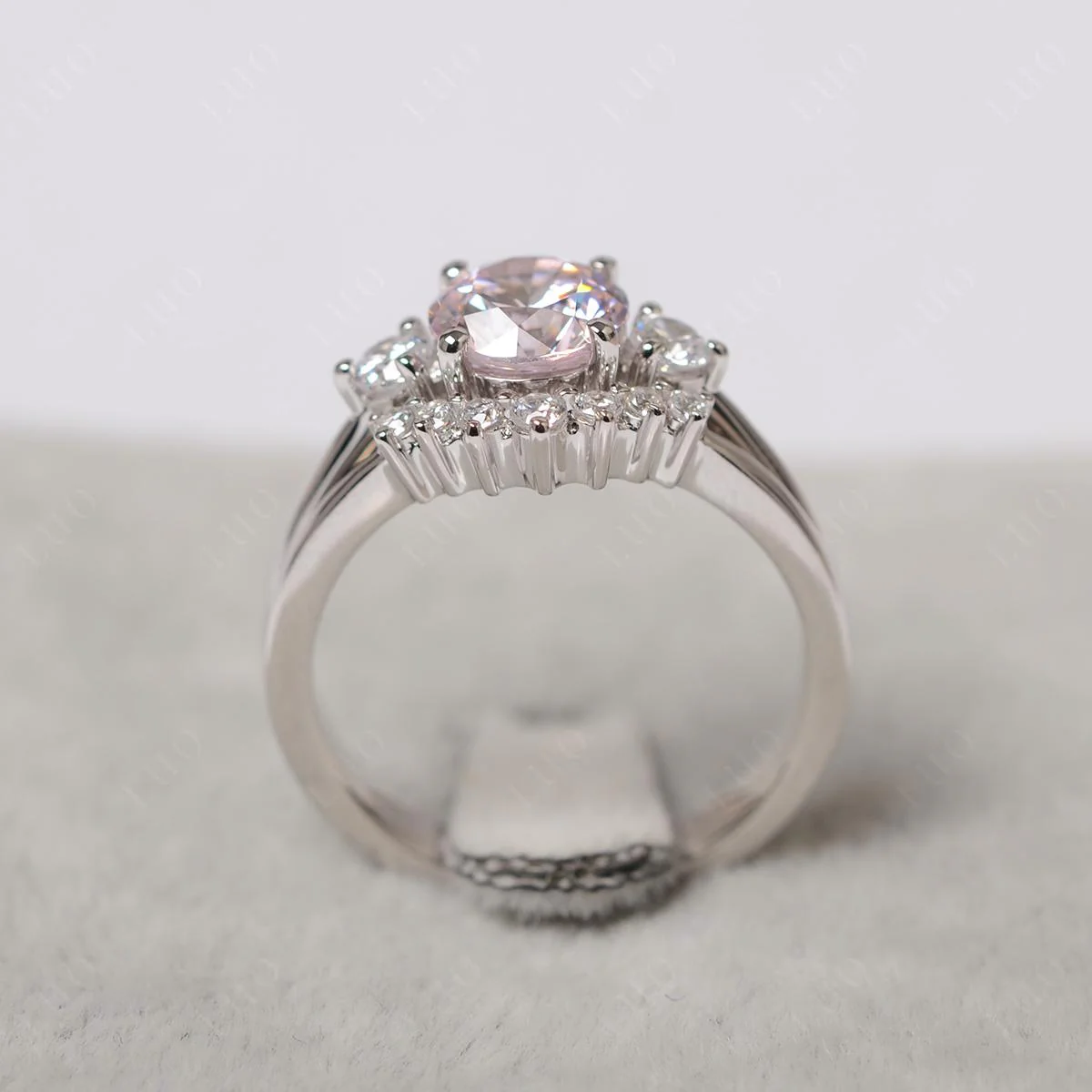 Round Pink Cubic Zirconia Wedding Ring Set - Image 12
