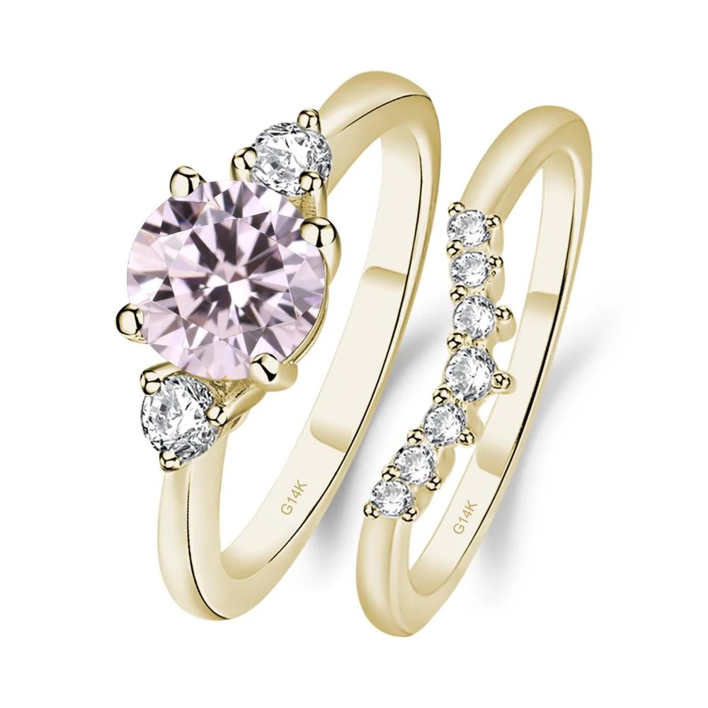 Round Pink Cubic Zirconia Wedding Ring Set - Image 4