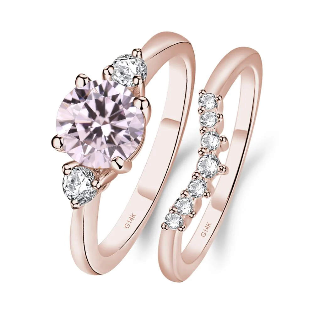 Round Pink Cubic Zirconia Wedding Ring Set - Image 5