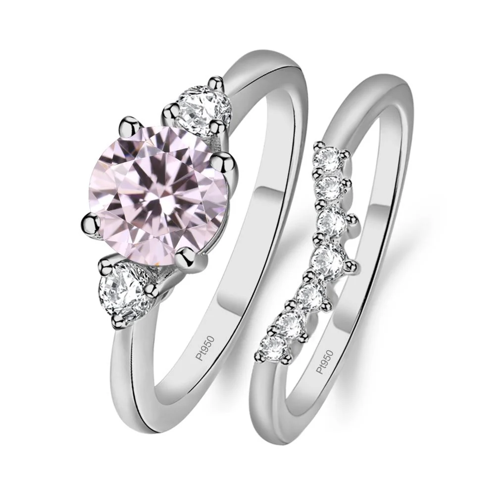Round Pink Cubic Zirconia Wedding Ring Set - Image 6