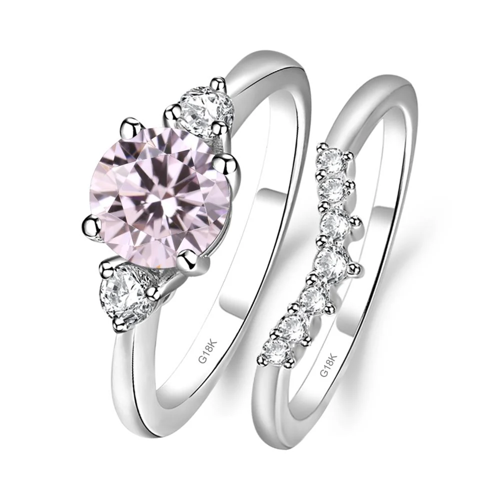 Round Pink Cubic Zirconia Wedding Ring Set - Image 7