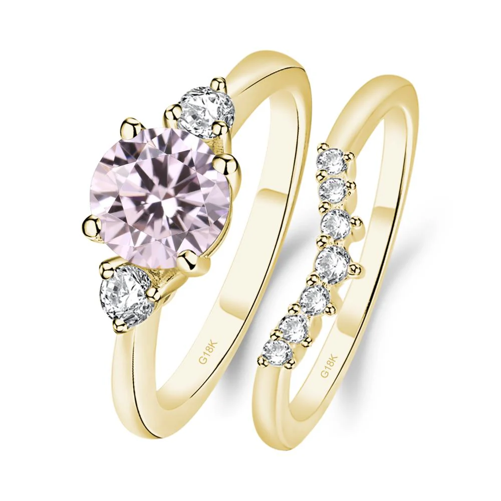 Round Pink Cubic Zirconia Wedding Ring Set - Image 8