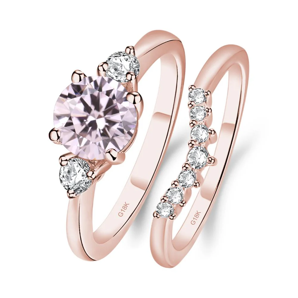 Round Pink Cubic Zirconia Wedding Ring Set - Image 9