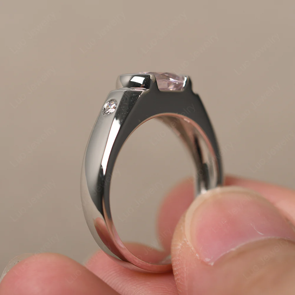 Oval Pink Cubic Zirconia Horizontal Unisex Ring - Image 4