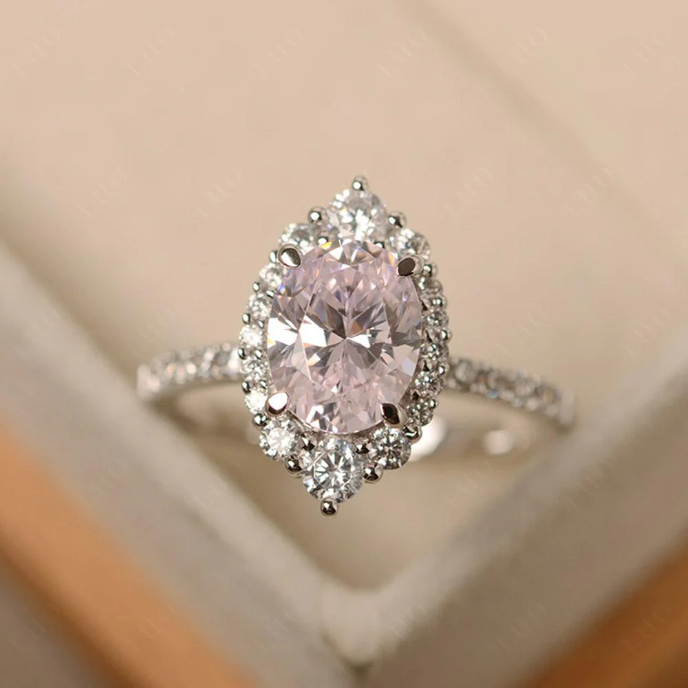 Oval Pink Cubic Zirconia Halo Cluster Ring - Image 10