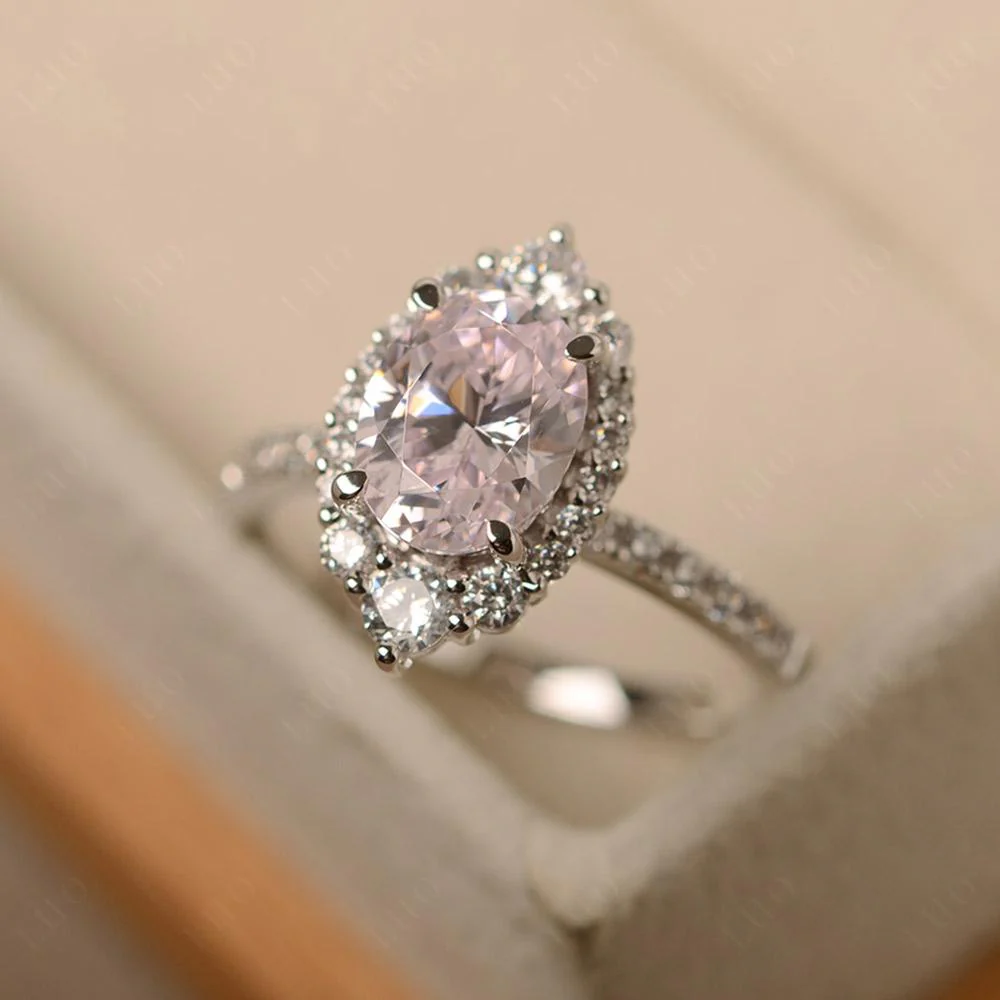Oval Pink Cubic Zirconia Halo Cluster Ring - Image 11