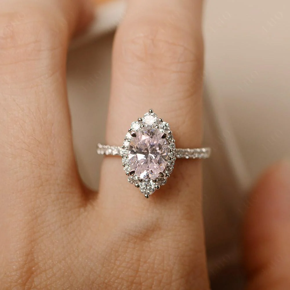 Oval Pink Cubic Zirconia Halo Cluster Ring - Image 13