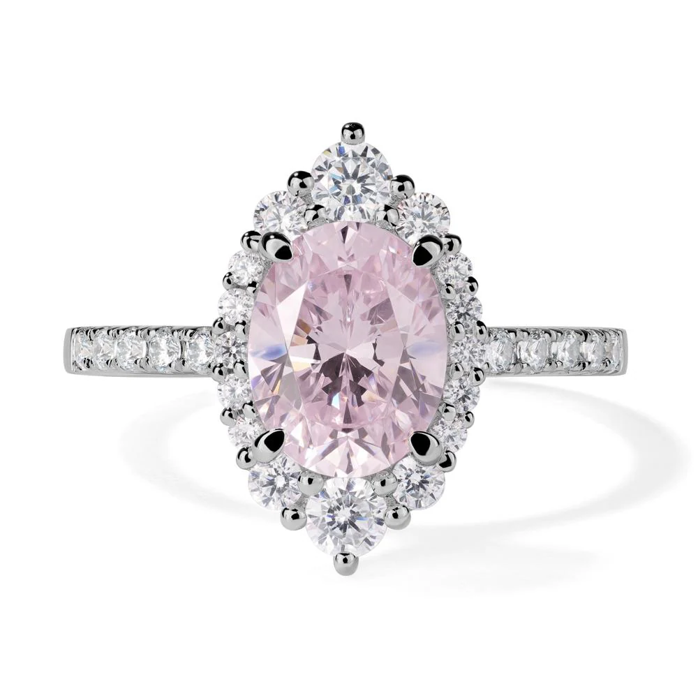Oval Pink Cubic Zirconia Halo Cluster Ring - Image 6