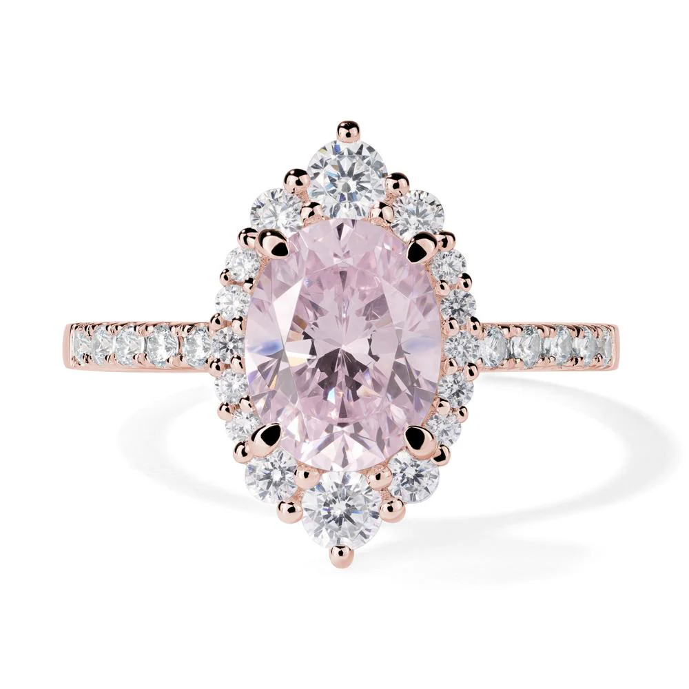 Oval Pink Cubic Zirconia Halo Cluster Ring - Image 9