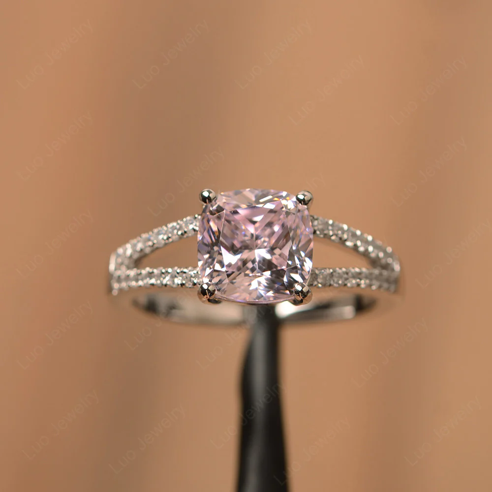 Cushion Cut Pink Cubic Zirconia Split Shank Ring