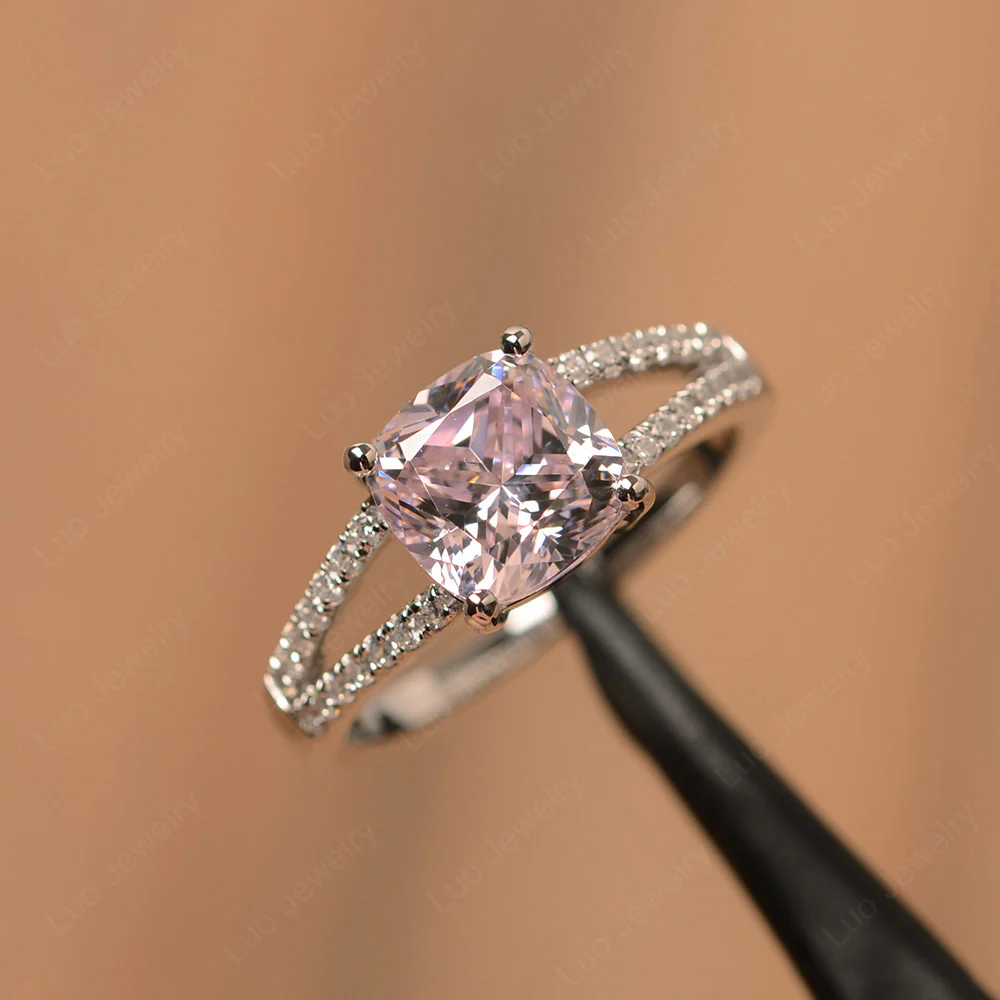 Cushion Cut Pink Cubic Zirconia Split Shank Ring - Image 3