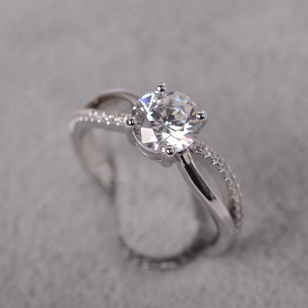 Cubic Zirconia Ring Split Shank Engagement Ring - Image 2