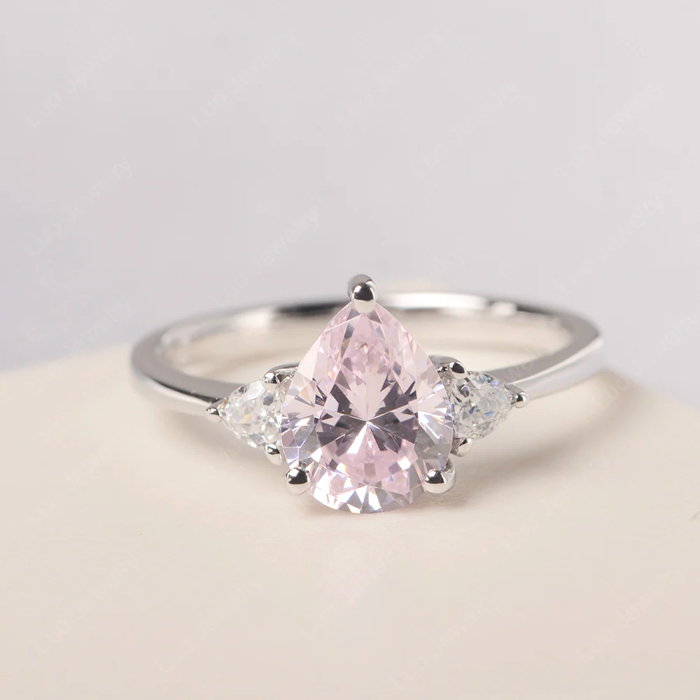 Teardrop Pink Cubic Zirconia Trilogy Ring
