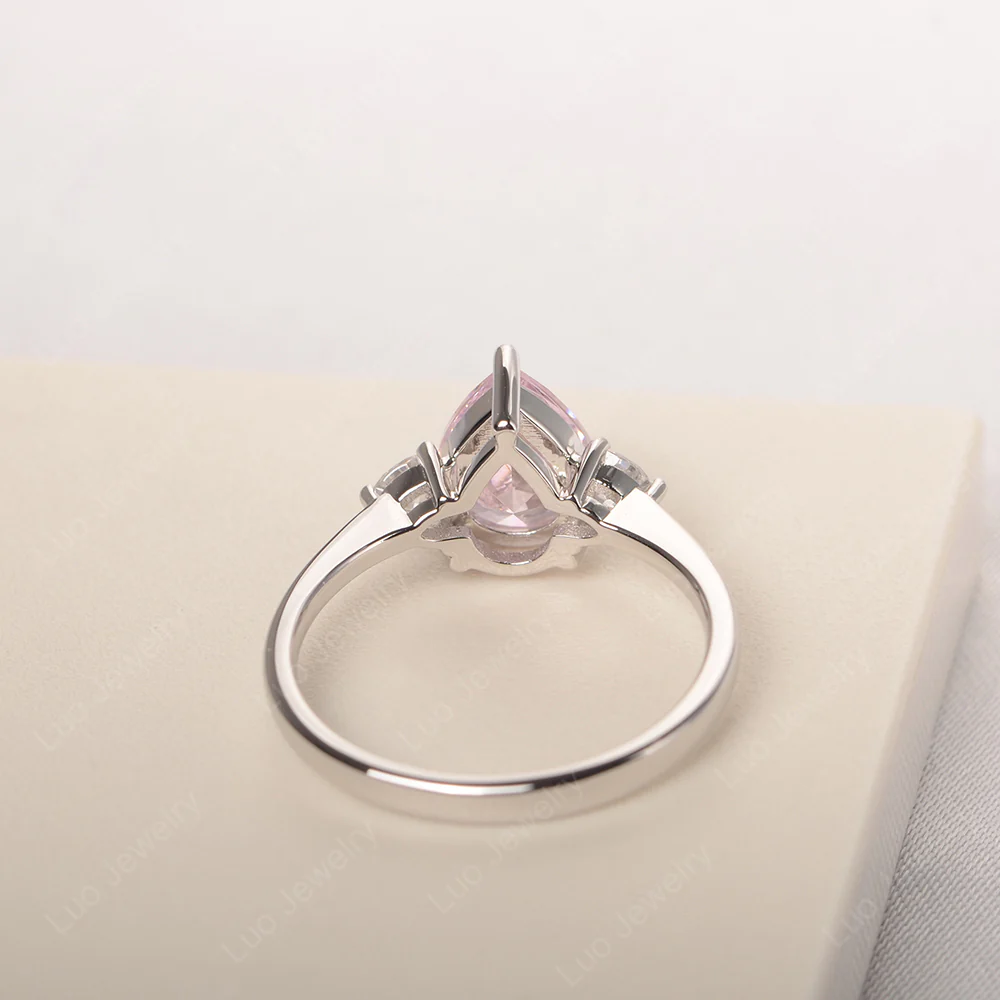 Teardrop Pink Cubic Zirconia Trilogy Ring - Image 3