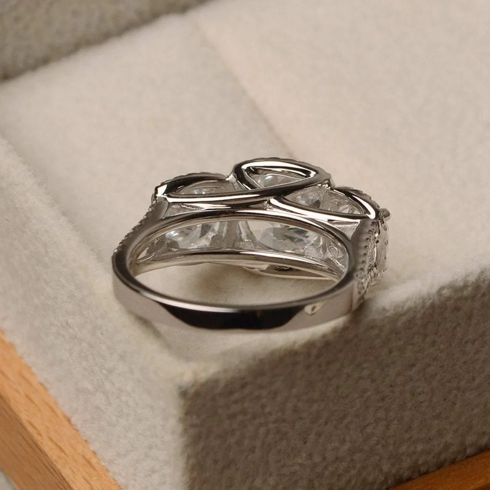 Cubic Zirconia 3 Stone Halo Engagement Ring - Image 4