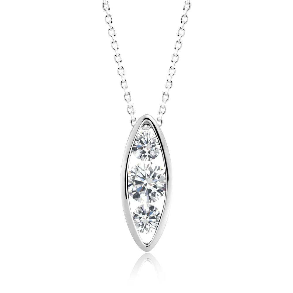 Cubic Zirconia Three-Stone Marquise Pendant Necklace - Image 4