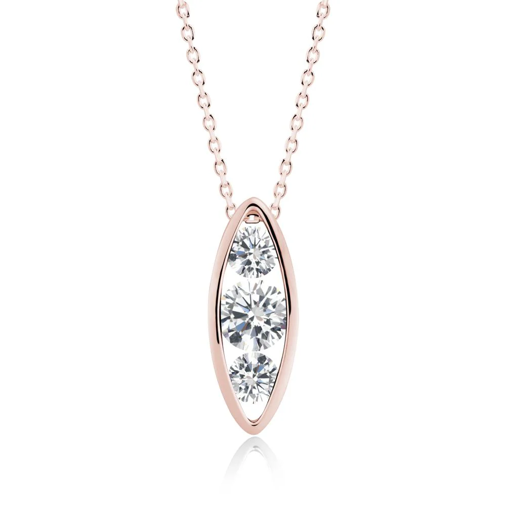 Cubic Zirconia Three-Stone Marquise Pendant Necklace - Image 7