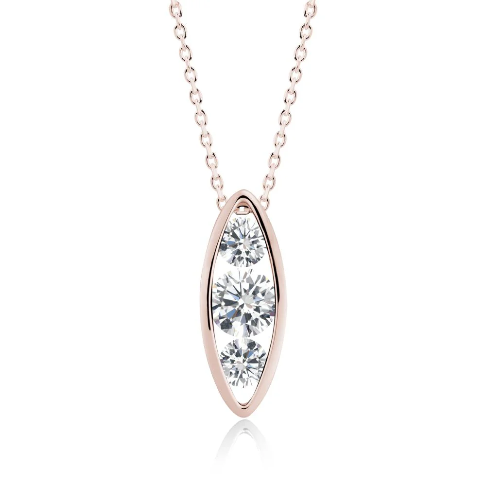 Cubic Zirconia Three-Stone Marquise Pendant Necklace - Image 9