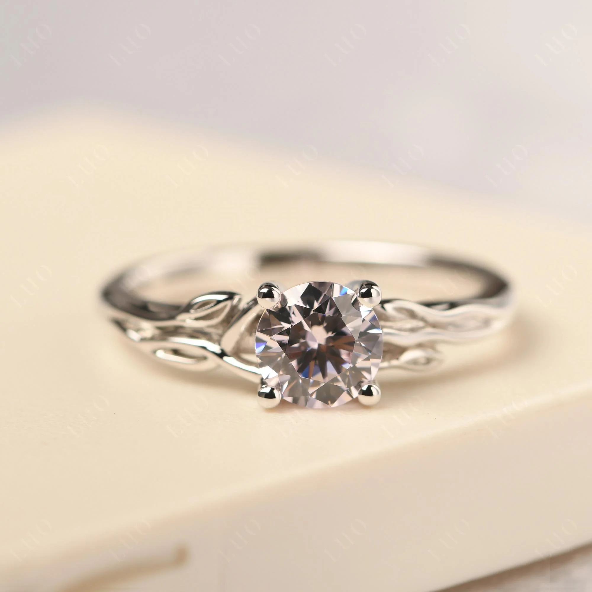 Petite Pink Cubic Zirconia Leaf Ring - Image 10