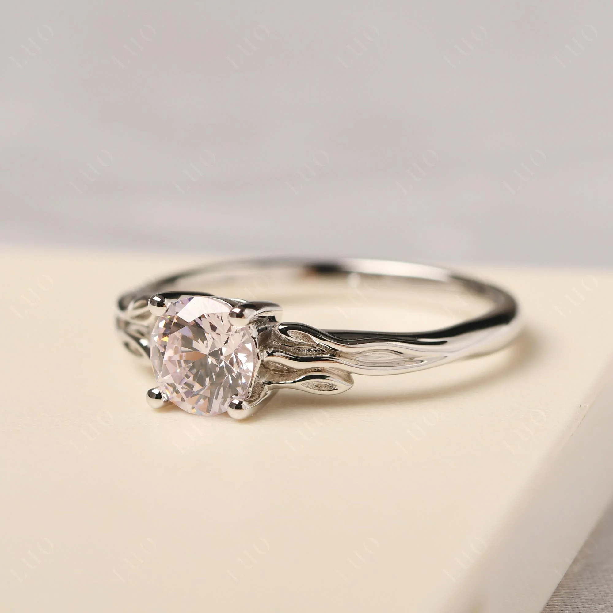 Petite Pink Cubic Zirconia Leaf Ring - Image 11
