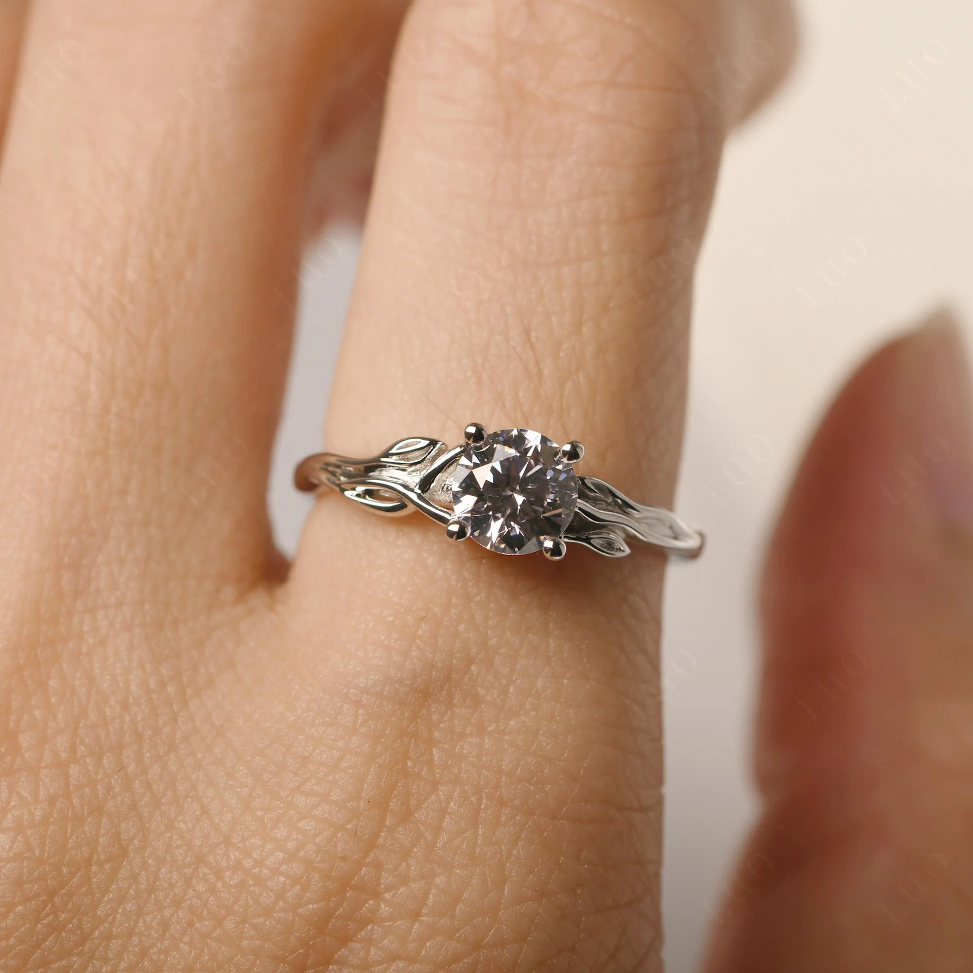 Petite Pink Cubic Zirconia Leaf Ring - Image 14