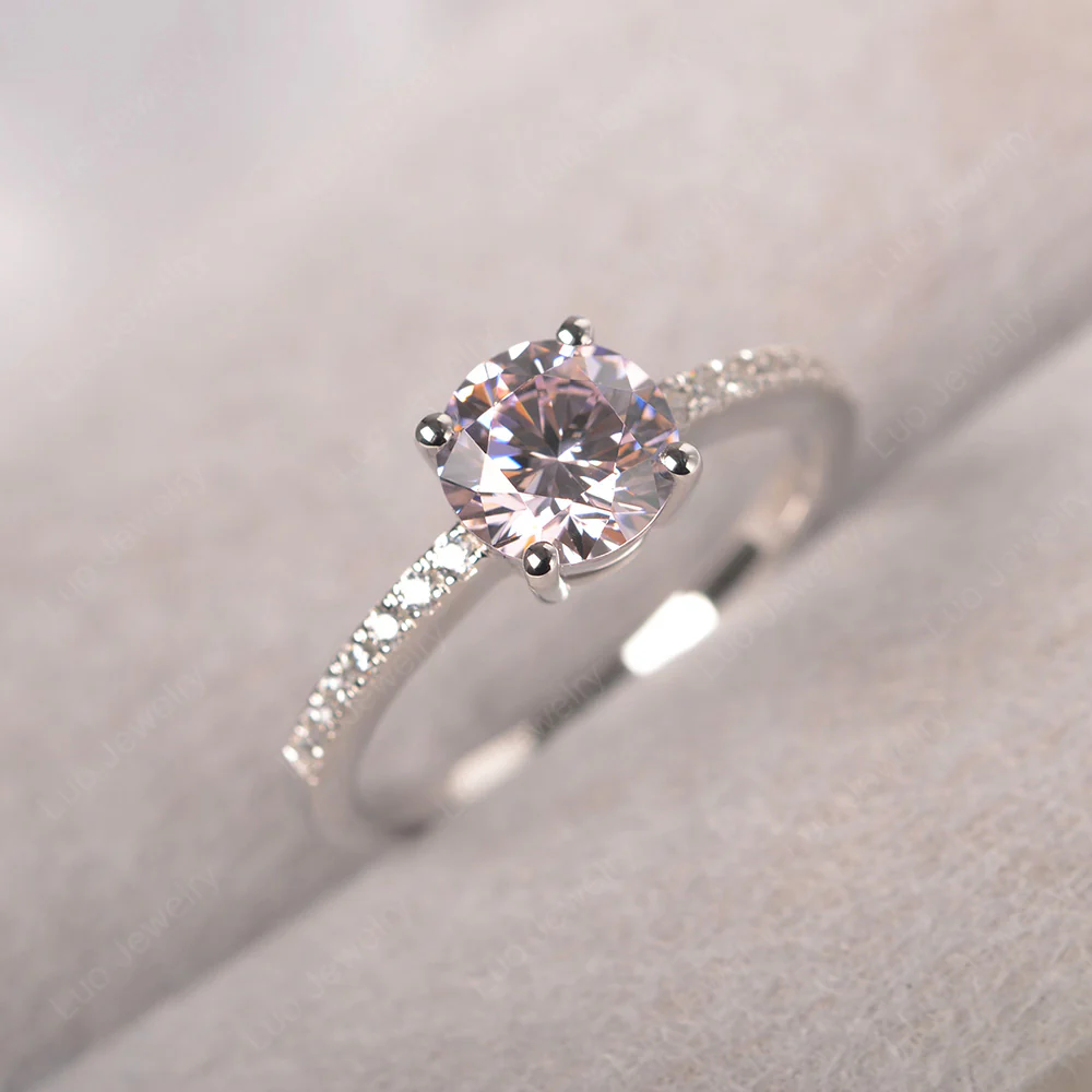 Simple Round Pink Cubic Zirconia Ring