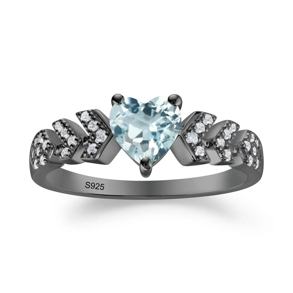 Cupid Arrow Heart Aquamarine Promise Ring - Image 3