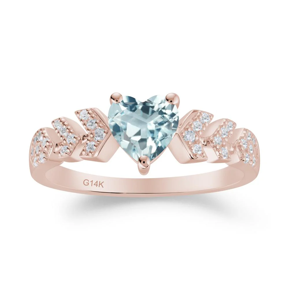 Cupid Arrow Heart Aquamarine Promise Ring - Image 5