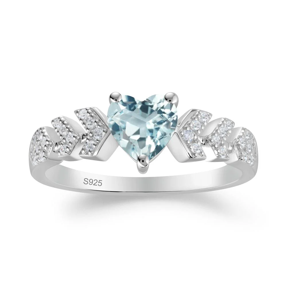 Cupid Arrow Heart Aquamarine Promise Ring - Image 6
