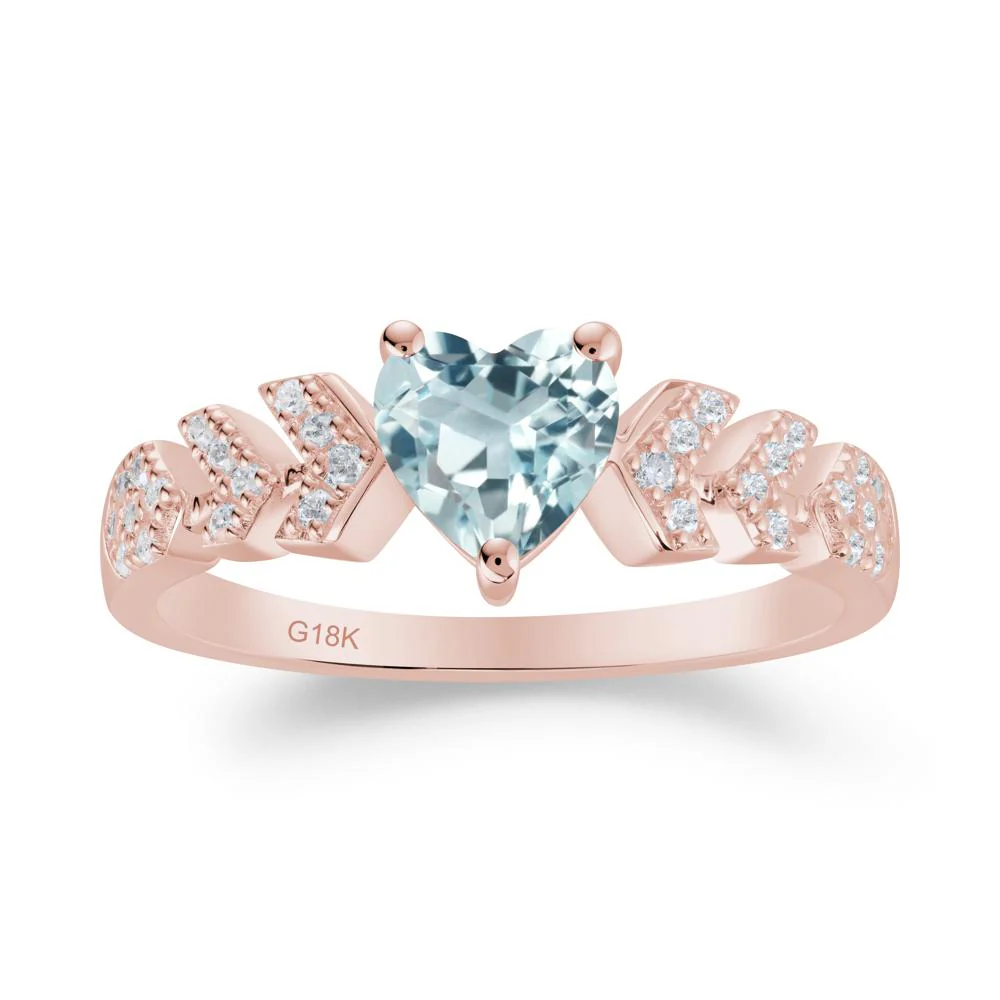 Cupid Arrow Heart Aquamarine Promise Ring - Image 7