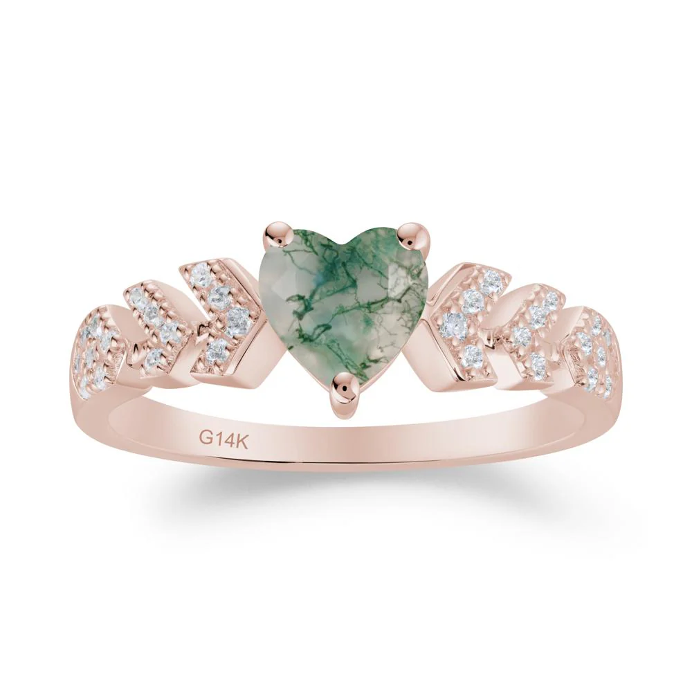 Cupid Inspired Heart Moss Agate Wedding Ring