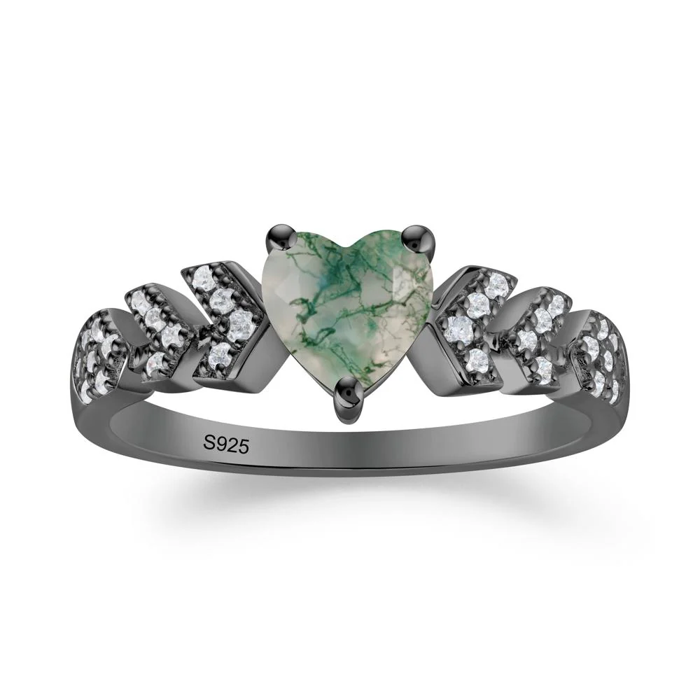 Cupid Inspired Heart Moss Agate Wedding Ring - Image 4